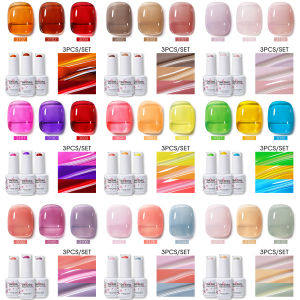 Clou Beaute 3pcs Ice-clear Jelly HEMA TPO FREE Light Pink Yellow Skin Nude Gel Nail Polish Semi-transparent Nail Art Kit Set