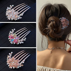 GUOUqna Cổ Điển Pha Lê Hoa Tóc Clip Hàn Quốc Phong Cách Thời Trang Ngọc Trai Rhinestone Tóc Lược Sáng Bóng Kẹp Tóc Cho Phụ Nữ Tóc Phụ Kiện
