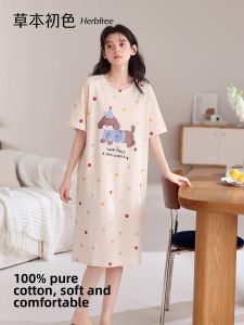Ladies Summer Short Sleeve Sleep Dress Cartoon Outwearable