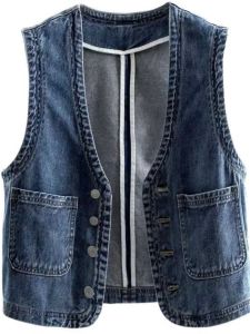 plus Size Short Denim Vest Womens Fashionable Sleeveless Loose Cover up Trendy Shoulder Pad Versatile Thin Outerwear