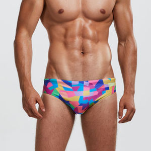 Low-Waist Digital Print Mens Swimming Trunks Triangle Swimwear Anti-Embarrassment Swimming Equipment Polyester Fiber