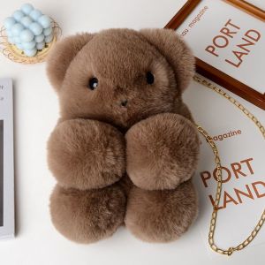 Lovely Soft Cute Stuffed Victory Bear Bag Female K-style Cartoon Doll Girl Shoulder Crossbody Personality Chain Cosmetic Bag