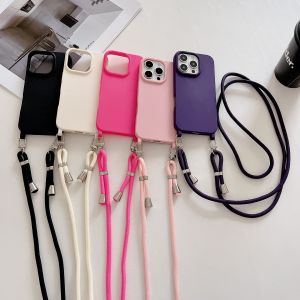 Lanyard with Adjustable Cord Rope Strap Case For iPhone 15 16 Pro Max 14 13 12 11 7 8 Plus X XS XR Soft Silicone Phone Cover