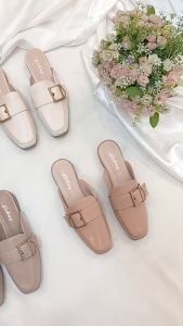 รองเท้าพรีเมี่ยม ส้นสูง 1 นิ้ว รุ่น 220038 รองเท้าแฟชั่นดีไซน์เก๋ เปิดส้น ประดับโลหะทอง