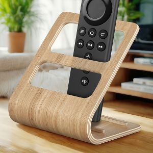 Home Remote Holder Wooden Remote Control Holder No Assembly Remote Caddy with 2-Slot Media Organizer for Home Living Room