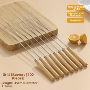 Stainless Steel Wood Handle Round Durable Skewers