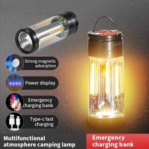 Multifunction worklight with magnet camping light rechargeable Waterproof flashlights super light Outdoor Camping lamp tent light portable Hanging Lantern strong light high power display torchlight powerful 1000000lm japan Emergency Light