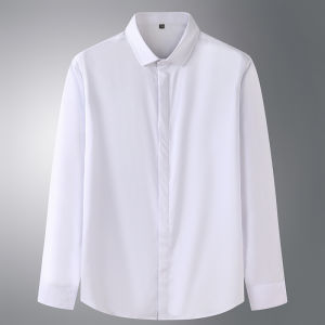 plus Size Mens Long Sleeve Shirt Loose Fit Commute White Business Short Sleeve Shirt Elastic Polyester Ammonia Fiber Casual