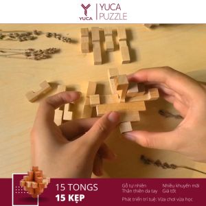 Đồ chơi khóa gỗ 15 Tongs - Fifteen Tongs Yuca Puzzle - 15 kẹp Thử thách giải đố thông minh Hack não Trí tuệ Đồ chơi Tư duy Xếp hình 3D