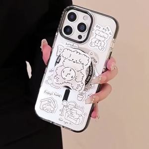 Ốp Điện Thoại Từ Tính Cho iPhone Trong Suốt Chống Sốc Chất Liệu Nhựa Nhiệt Dẻo Polyurethane Họa Tiết Graffiti Hoạt Hình Có Giá Đỡ Xoay Hình Chó Tương Thích Với Nhiều Mẫu Máy.