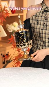 **【JUKTA】Toples penyimpanan pola marmer mewah ringan set 3 potong ornamen dekoratif penyimpanan toples permen logam gaya Timur Tengah**