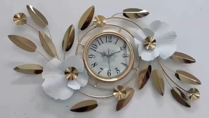 100X60cm Titanium Leaf Flower Nordic Wind Light Luxury Fashion Living Room Decoration Creative Flower Leaf Wall Clock