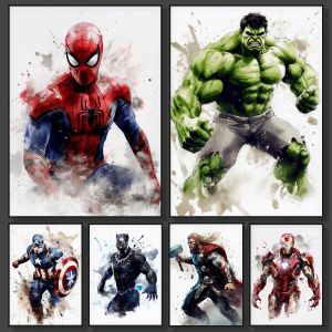 Miniso Marvel Superhero Spider Man Iron Man Hulk Captain America Thor Canvas Poster Avengers Art Museum And Room Wall Decoration