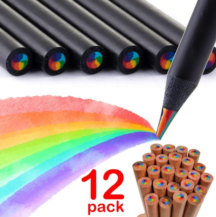12 Pack Rainbow Colored Pencils - 7-in-1 Multicolor Drawing Pencils For Adult Coloring, Sketching & Art