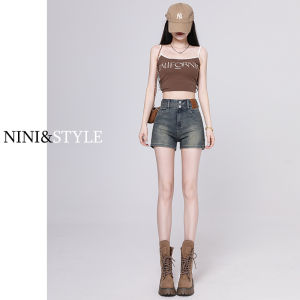 High Waist Short Shorts Womens Summer Thin Cotton Stretch Denim High Waist A-Line Slimming Hot Pants Worn by Trendy Girls