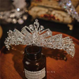 Luxurious Korean Style Wedding Crown Combination Heavy Rhinestone Headwear for Brides Elegant round Shape Alloy Hair Accessory