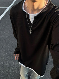 เสื้อยืดคอกลมแขนยาวทรงหลวมสไตล์อเมริกันสำหรับผู้ชาย Cleanfit Base Layer Shirt ทรงหลวมสบาย ๆ ที่สวมใส่ได้ตลอดทั้งปี