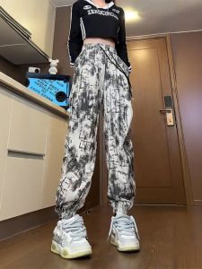 Mens Corduroy Tie-Dye Sports Pants Loose Fit Straight Leg Casual American Style Winter Comfortable Long Trousers