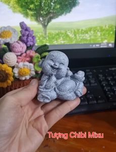 Tượng Di Lặc giả đá 6.5cm x cao 5.5cm vật phẩm phong thuỷ trang trí bàn làm việc decor