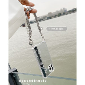 Original Pearl Metal Chain Handheld Full Cover Soft Shell 15Pro Artistic Mirror iPhone16Promax Case 14 Anti-Fall for Apple Models