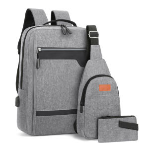 Bộ Ba Món Túi Đeo Vai Nam Dung Tích Lớn USB Sạc Máy Tính Học Sinh Túi Đựng Đồ Dùng Học Tập Thường Ngày Đồ Dùng Học Tập