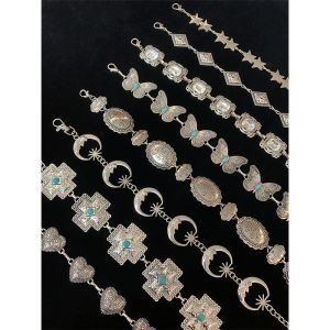 Ethnic Style Metal Waist Chain Womens Retro Embossing Stylish Inlaid Chain Matching Skirt Denim Easiest for Match Decoration