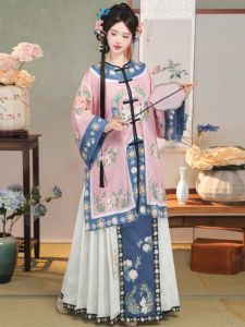 New Arrival Cat God Original Qing and Han Women Princess Dress Horse-Face Skirt Placket round Neck Retro Style National Qing Dynasty Court Suit