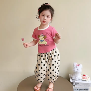 เสื้อยืดเด็กผู้หญิง เสื้อผ้าเด็ก แฟชั่นฤดูร้อน รูปแบบการ์ตูน เวอร์ชั่นเกาหลี เหมาะสำหรับอายุ 7-15 ขวบ