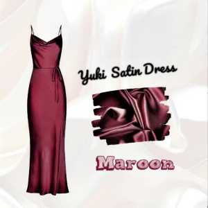 Yuki Dress Tali Korean Style - Long Dress Wanita Bahan Satin Import / Ceira Dress Hijab