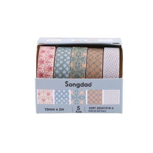 Bộ 5 Cuộn Băng Dính Washi Họa Tiết Hình Học Dùng Cho DIY Scrapbooking Làm Nhật Ký Trang Trí Tối Giản Đồ Thủ Công Rộng 10mm Dài 2m