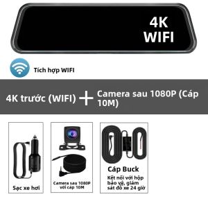 Camera Hành Trình Gương Chiếu Hậu Ô Tô HD WIFI 4K Màn Hình Cảm Ứng 10 Inch Camera Kép Giám Sát Đỗ Xe 24/7 Phát Trực Tuyến Trên Xe