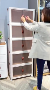 ViRYN 57cm Large Capacity Foldable Household 2 Doors Storage Cabinet For Snacks Toys Clothes And Quilts Storage Box Multi Layer Storage