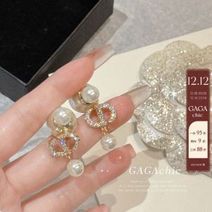 GAGAChic High-Equation Girl Champagne Pearl CD Sparkling Diamond Silver Needle Earrings Fashion Jewelry Accessories