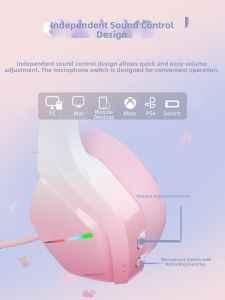 Gaming Headset Glowing Pink Cat Ear Wired