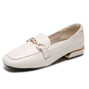 IELGY Soft Leather Loafers Womens Slip-on 2024 Square-toe Block Heel Flat British Leather Shoes