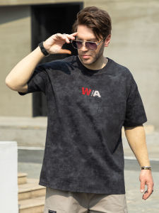 plus Size Mens T-Shirt Retro Dyed Loose Shoulder Casual Short Sleeve round Neck Summer Breathable Cotton Blend American Leisure Top