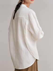 Retro Linen Shirt Women Loose Long Sleeve White Blouse Layering Fashionable Autumn Top Womens Premium Casual Wear