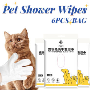 Pet Cleaning Gloves Cat Dog 6pcs Wipes Wet Gloves Spa Dry Bath Wash Deodorant Shower