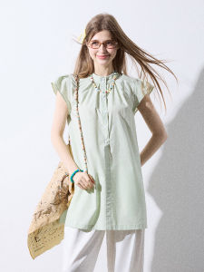 Nextdawn Summer Casual Loose Long Sleeve Shirt Womens Pure Color Loose Fit Casual Shirt Mid-Length Cotton Blend Top