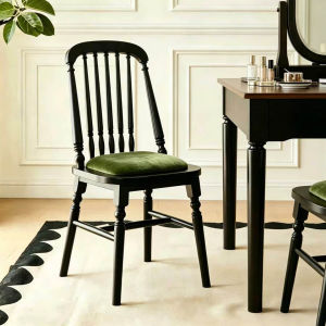 MU FENG ZHI NAN | Soft Padded Retro Solid Wood Backrest Makeup Chair