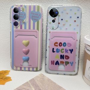 New Casing VIVO V40 Lite V40 Pro V30e V30 Pro V29 V29e V27 V27e 4G 5G Ins Retro Creative Fashion Love English Bunny Polka Dot Phone Case Anti-fall Silicone Card Holder Soft Cover 2024