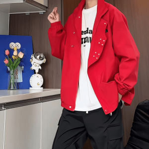 New Chinese Style Mens Jacket with Airplane Button Stand Collar Pilot Jacket Large Size Street Fashion High Street