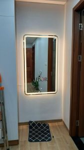 Cermin Layar Sentuh Persegi Wastafel Kamar mandi Gantung Dinding