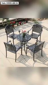 Bộ bàn ghế ban công ngoài trời Tròn Nhôm đúc Bàn ghế sân vườn ngoài trời Bàn ghế ngoài trời - BO16