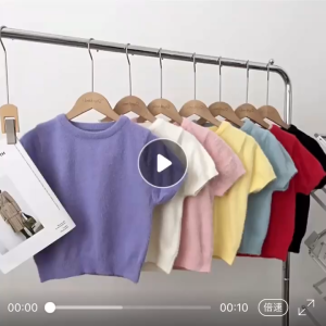 AN-80069 Furry Crop Tops Slim Fit Fur T-Shirts Top Short Sleeve Round Neck Knitted Top Summer Tosps Kpop Tops High Quality