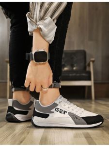 Mens Spring Autumn Running Shoes Slip-On Sports Casual Sneakers Thick Bottom Trendy White Shoes Breathable round Toe