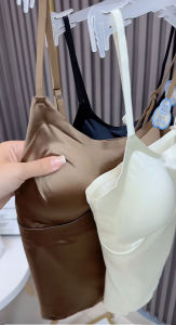 2024 Autumn New Womens Silk Satin Seamless Ice Silk One-Piece Cup Vest Elegant Slimming Backless Tank Top Versatile Mid-Length