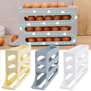 4 Layer 30 Eggs Storage Box Automatic Rolling Egg Rack Refrigerator Egg Storage Container Space Saving Kitchen Storage Box