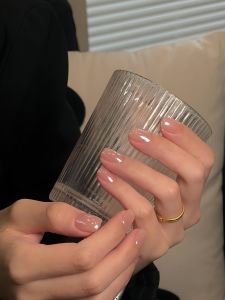 Aurora Borealis Nail Tips Handmade UV Gel Nail Art Gentle Color Moonlight Pearl Powder Bare Color Wedding Nails False Nails