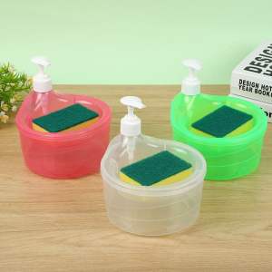 Tempat Sabun Cair Cuci Piring Bentuk Bulat Soap Pump Dispenser 2in1 1000ml + Sponge Wadah Sabun Viral MR.DIY